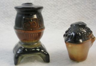 Antique Vintage Salt & Pepper Shakers Porcel​ain Woodburning Stove 