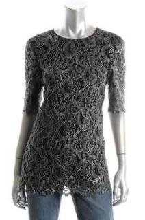 Adam + Eve NEW Silver Lace Overlay Lined Short Sleeve Blouse Shirt 12 