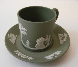 Vintage Wedgwood Bellerophon Sage Green Demitasse Cup Saucer Set 