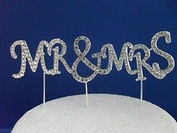   Mr & Mrs Cake Topper Wedding anniversary gift celebration silver