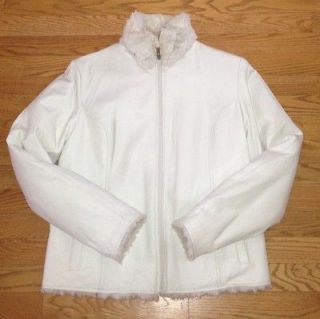 Wilsons Leather White Faux Fur Reversible Jacket Size M Womens Coat