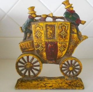 Vintage Cast Iron DOORSTOP Worcester and London ROYAL MAIL COACH 