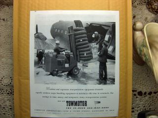 Vtg 1944 Ad Print Towmotor Fork Lift Loads Tires in Airplane WWII 