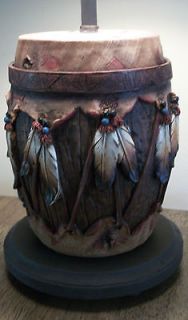   Poly Resin Indian Drum Table Lamp w/Feathers/Beads/Highly detailed