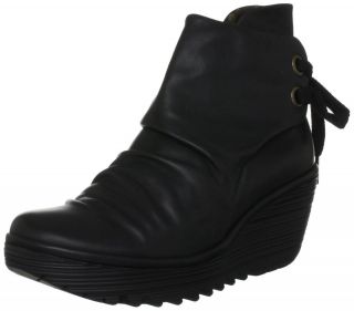 fly london yama black leather new womens wedge shoes boots