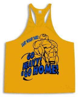   MUSCLE Y RACER BACK STRINGER VEST Yell GO HEAVY OR GO HOME S   XL