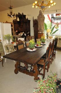 Spanish Dining Table 10 Foot Long Solid Oak Top Metal Stretcher