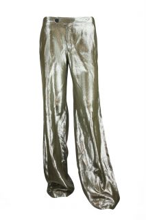 10 Crosby Derek Lam Womens Gold Metallic Wide Leg Trousers Pants $335 