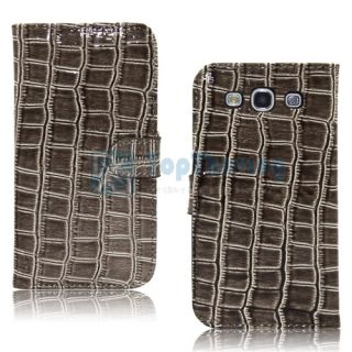 Genuine Leather Croco Wallet Folio Case Cover for Samsung Galaxy S3 