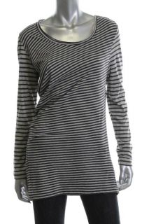 DKNY New Gray Striped Long Sleeve Scoop Neck Pullover Top Shirt Tunic 