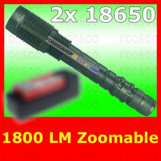 1800 LUMENS CREE XM L T6 LED ZOOMABLE FLASHLIGHT 2x 18650 TORCH LAMP w 