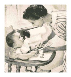 Vintage 1950s Mom Feeding Baby Cross Stitch Pattern