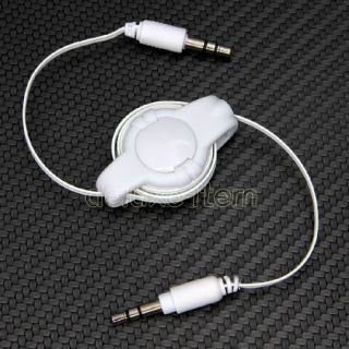 5mm Aux Auxiliary iPod iPhone Retractable White Cable