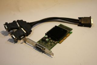 NVIDIA Quadro4 200NVS 64MB AGP Dual VGA Video Graphics Card w Adapter 