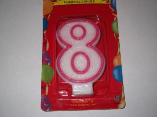 8th Birthday Cake Candle Number 8 Party Pink White Girl