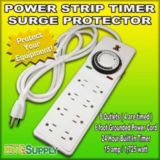 Power Strip Surge Grow Light Timer 8 Outlet 15 Amp 24 H
