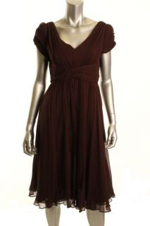   New Brown Silk Chiffon Double V Neck A Line Cocktail Dress 12