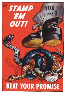 WWII Stamp Em Out Axis Powers Caricature Cartoon Production Poster