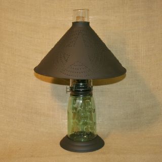 Quart Mason Jar Oil Lamp Punched Tin Star Country Primitive Brown 