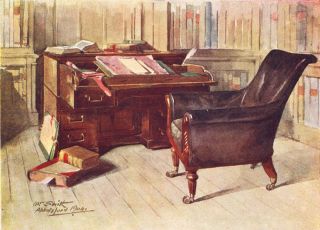   Sir Walter Scotts Desk Elbow Chair Study Abbotsford Print 1912