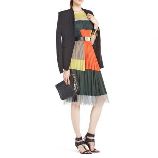 New $348 BCBG Max Azria Abie Color Blocked Cocktail Pleated Dress 