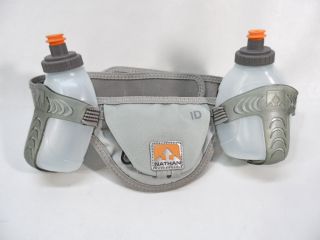 Nathan Speed 2 Waist Pack with Two 10 Ounce Nutrition Flasks (Grey 