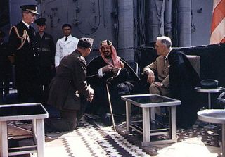 president roosevelt with abdel aziz ibn saud and william leahy aboard 