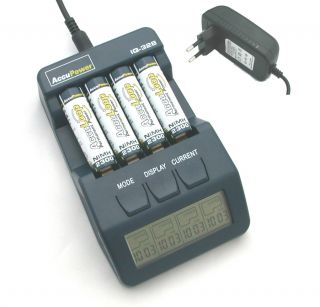 Accupower IQ328 Europlug Charger Analyzer with 4 AA and 4 AAA Acculoop 