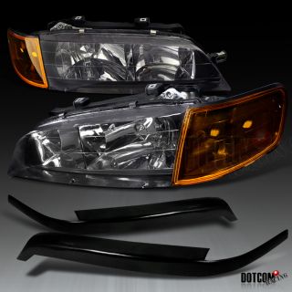 Honda 94 97 Accord JDM Black Headlights Amber Corner Lamps Eyelids 