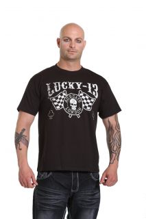 Lucky 13 Ace Cafe London Flags logo official t shirt Motorcycle shirt