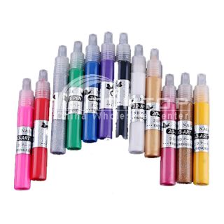 12 Colors 3D Paint Pen UV Gel Acrylic Nail Art Polish