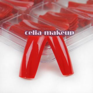   Red Color French False Acrylic Nail Tips Art Polish Glue 2486