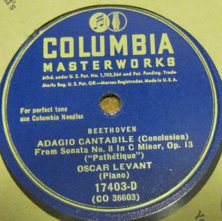 Adagio Cantabile Beethoven Oscar Levant on Piano 78 Phonograph Record 