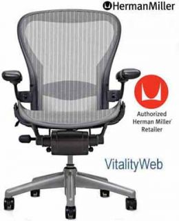 Herman Miller Aeron Chair Titanium Smoke Frame Zinc Mesh Lumbar Medium 