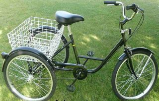 Wheel Adult Tricycle 24 Trike 6 Speed Bike Black