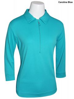 New Sport Haley Golf Ladies Aerocool 3 4 Sleeve Polo Carolina Blue 