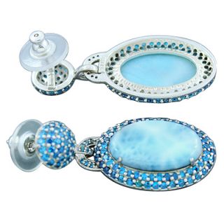 AAA Awesome Pattern Larimar Gemstone Cubic Zircon 925 Sterling Silver 