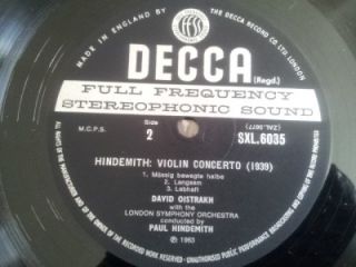 SXL 6035 Bruch Hindemith Scottish Fantasia Violin Oistrakh Decca UK 
