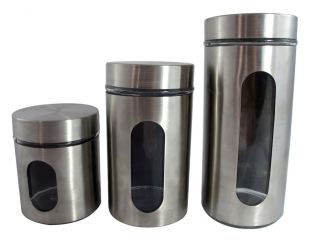   Steel Glass Canister Set Food Containers with Air Tight Lids