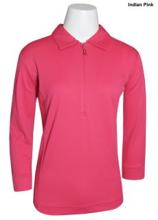 New Sport Haley Golf Ladies Aerocool 3 4 Sleeve Polo Indian Pink 