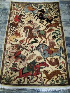 Horses King Hunting Hand Knotted Rug Fine Car 5 8x3 6
