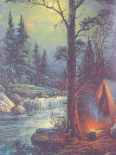 Moonlight Camp Tent Fire by Stream Beautiful Print