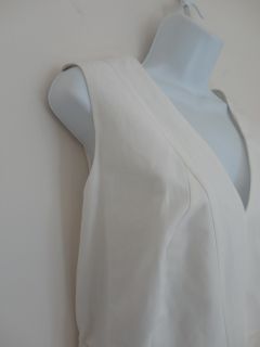 New AKRIS Offwhite Steel Cotton Linen V Neck Sleeveless Dress 14