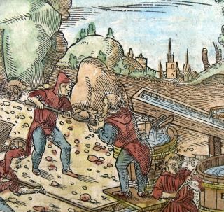 1557 Agricola Folio 2 Woodcuts Medieval Mining Gold Panning