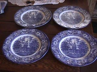 Staffordshire Liberty Blue Dinner Plate Lot of 4 Independence Hall