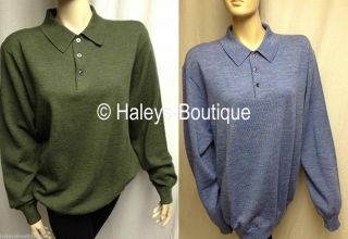 New Alan Flusser Mens Size M XXL Green Blue Merino Wool Sweater Top 