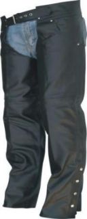 Mens or Unisex Black Lined Leather Motorcycle Chaps Front Pockets 