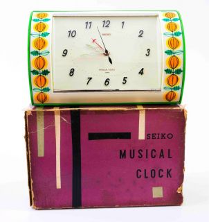   Vtg 60s Large SEIKO JAPAN Musical Clock melody Alarm Boxed modernist