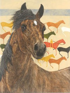 Judy Larson Elk Dog Tipi Giclee Canvas Horse 200 200