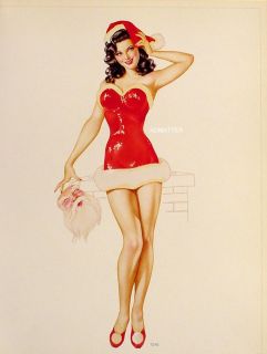 Vintage Alberto Vargas 1946 Pin Up Girl RARE Red Head Santa 2 Sided 